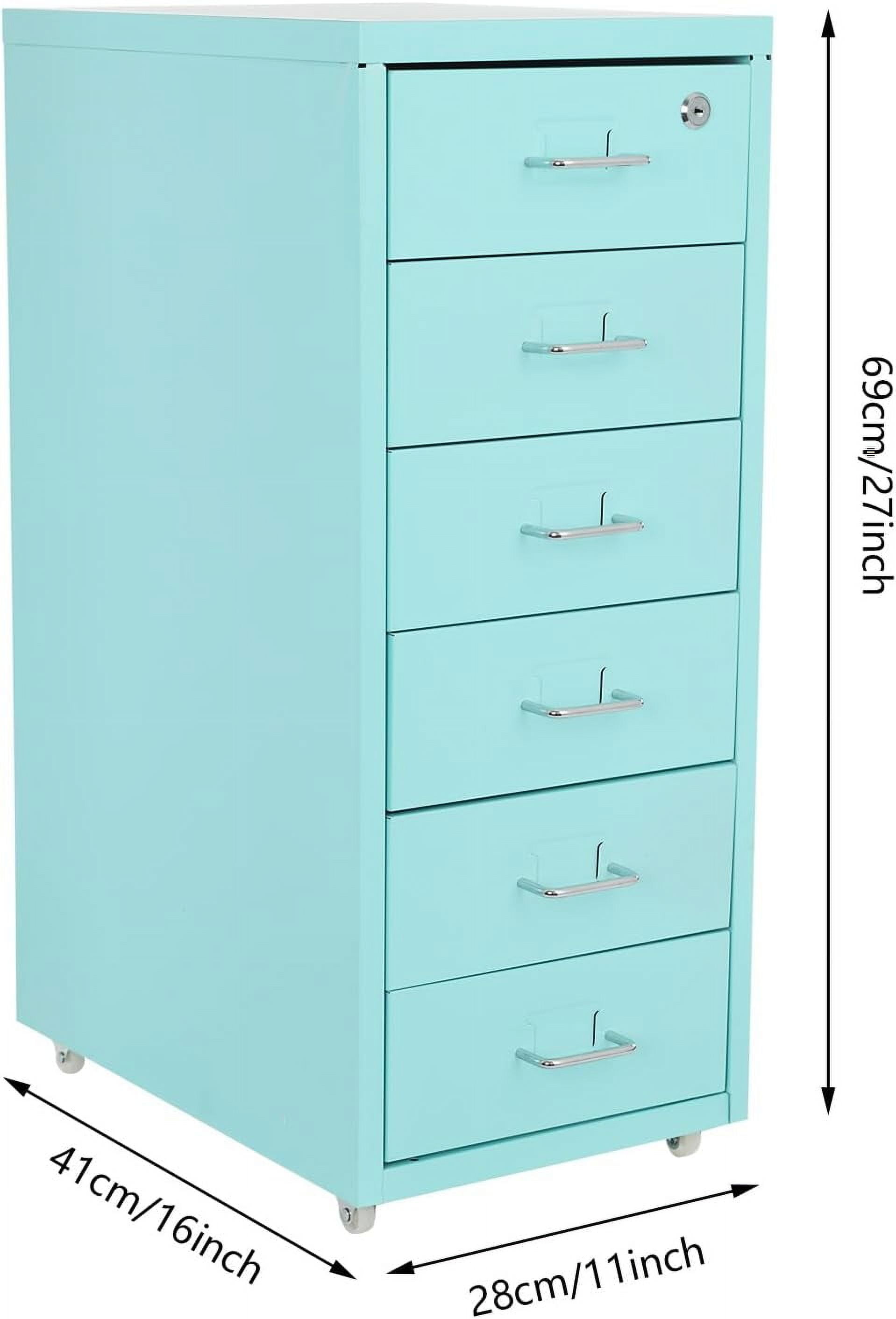 6 Drawers File Cabinet with Lock Rolling Mobile Filing Cabinet with Wheels Under Desk Vertical Filing Cabinet for Office/Home Metal Mobile Storage File Organizer for Home Office, 11*16*27in