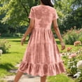 thumbnail image 4 of Ashirexll Womens Summer Dresses, Casual Dresses for Women, Fashion Solid Color Loose Round Neck Short Sleeve Velvet Dress, 4 of 7