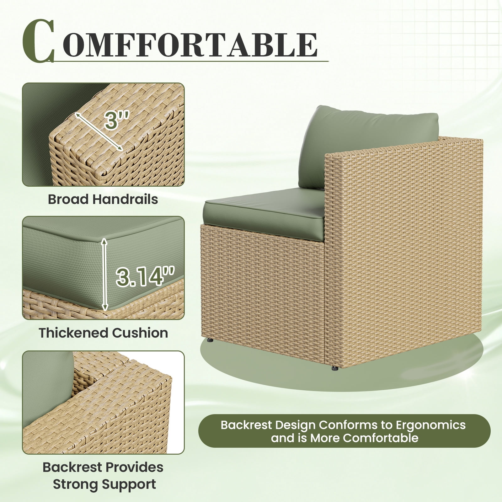 AMOPATIO 6-Piece Patio Furniture Set, Outdoor Patio Sectional Furniture All-Weather Rattan Wicker Patio Conversation Set Outdoor Furniture for Backyard Balcony,Green