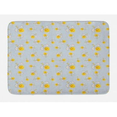 Bee Bath Mat, Hand-Drawn Outline of Insect with Splashed Yellow Paint on Plain Background, Plush Bathroom Decor Mat with Non Slip Backing, 29.5" X 17.5", Multicolor, by Ambesonne