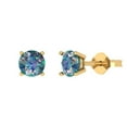 thumbnail image 2 of 2 Ct Round Cut Studs Blue Moissanite 18K Yellow Solid Solid Gold Everyday Dainty Earrings Push Back, 2 of 7