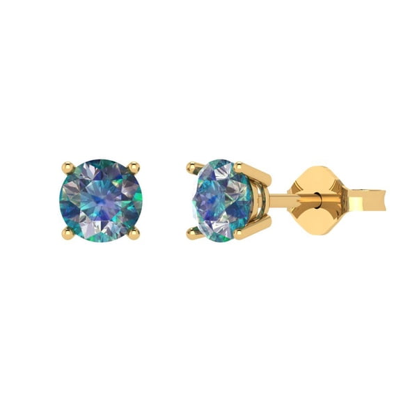 Clara Pucci 1Ct Synthetic Blue Moissanite Round Cut VVS1 Push Back Stud 18k Solid hypoallergenic Gold Designer Earrings For April