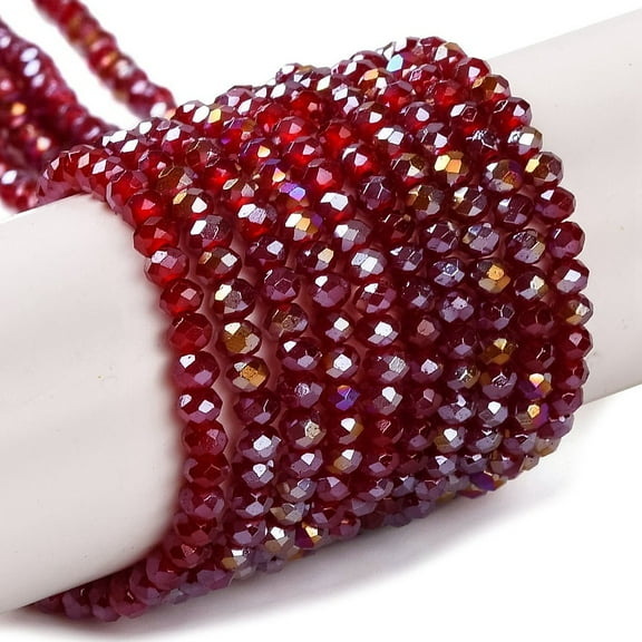 20Strand Baking Electroplate Glass Beads Strands AB Color Faceted Round Dark Red 4x3mm Hole: 1mm about 113~115pcs/strand 16.14''(41~42cm)