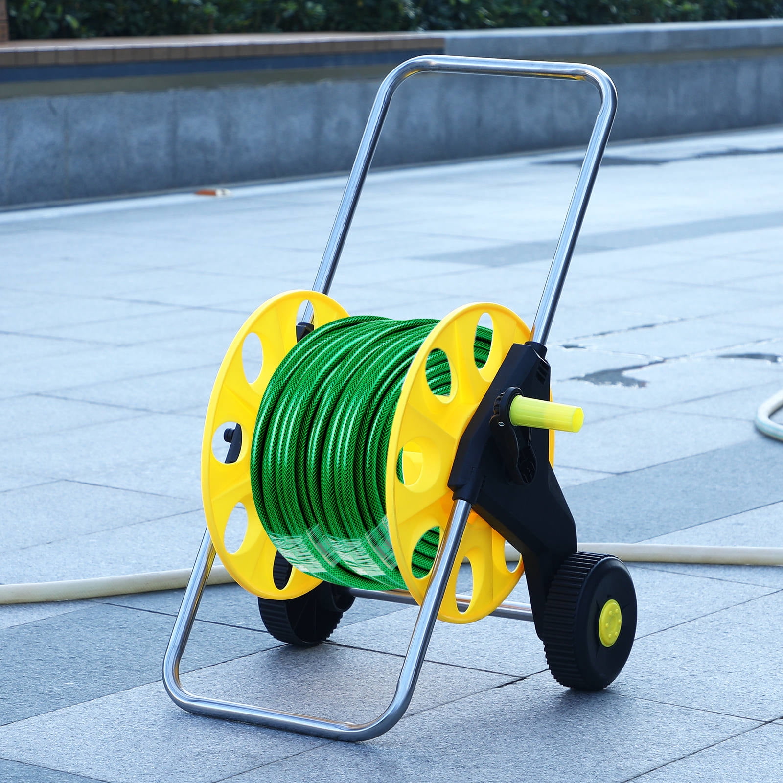 HONMEET Garden Hose Reel Cart with Wheels, Yellow Hose Storage Trolley for Easy Outdoor Watering