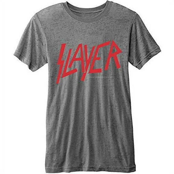 Slayer Men's Classic Logo with Burn Out Finishing Slim Fit T-Shirt Small Grey