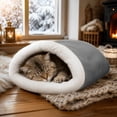 thumbnail image 4 of Semi Enclosed Extra Thick Warm Cat Bed, Soft Cozy Sleeping Cave for Indoor Cats Winter Rest, 4 of 4