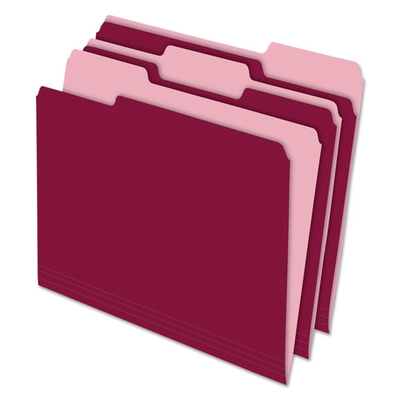 Pendaflex Interior File Folders 1/3-Cut Tabs: Assorted, Letter Size, Burgundy, 100/Box