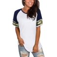 thumbnail image 1 of Women's Summer Long/Short Sleeve Shirts Crew Neck Tees Striped Color Block Blouse Tops, 1 of 6