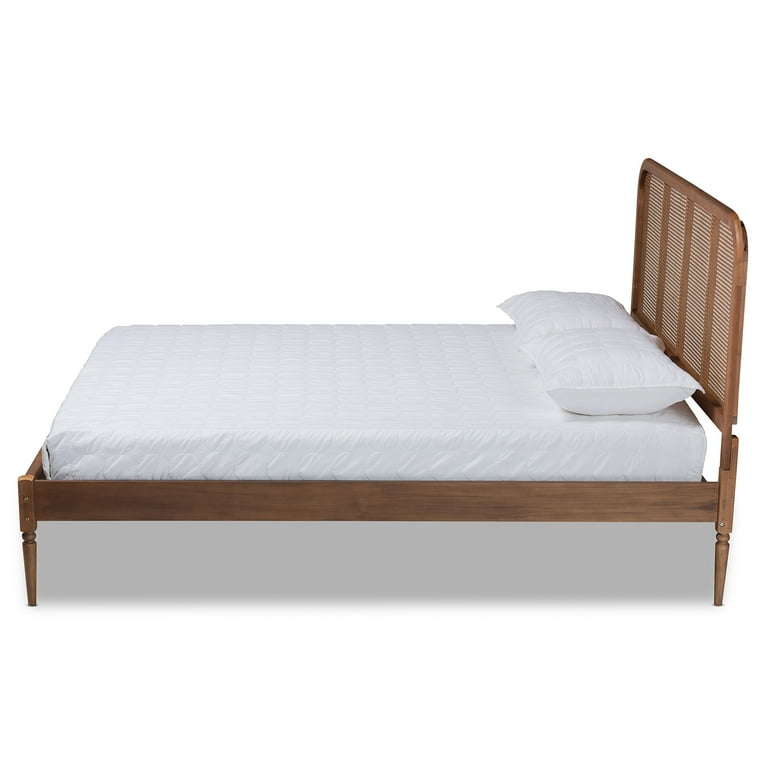 Baxton Studio Redmond Mid-Century Modern Walnut Brown Finished Wood and Synthetic Rattan Queen Size Platform Bed Baxton Studio Redmond Mid-Century Modern Walnut Brown Finished Wood and Synthetic Rattan Queen Size Platform Bed