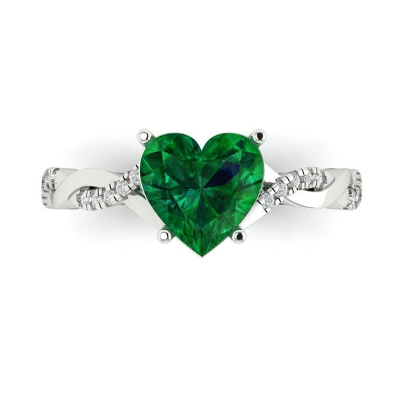 Solitaire with Accents Engagement Ring for Women - 2.1ct Simulated Emerald in 18K White Gold Promise Ring