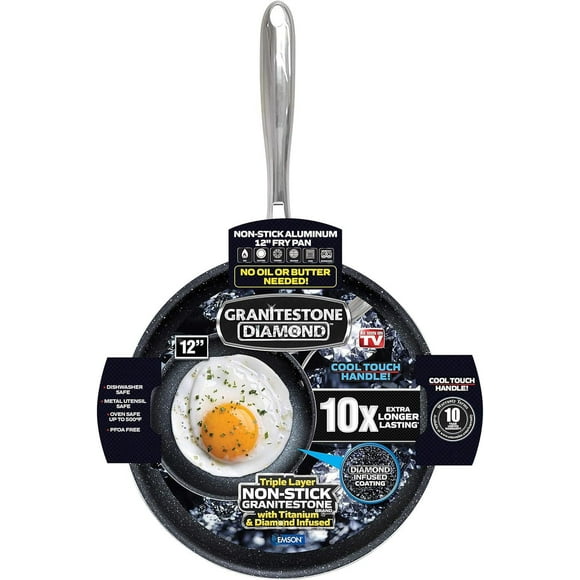 Granitestone Cookware Poêle à frire antiadhésive, poêle antiadhésive de 30,5 cm pour la cuisson et la friture, poêle à œufs renforcée de minéraux avec poignées qui restent froides, passe au lave-vaiss