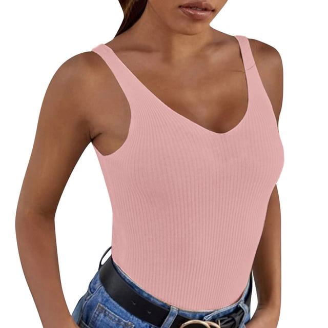 Women's Summer Sexy V Neck Knitted Solid Color Tank Top