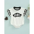 thumbnail image 2 of Bagilaanoe 0-18M Casual Infant Girl Boy Playsuit BUBS Letter Print Plaid Tops Short Sleeve Patch Round Neck Summer Newborn Romper, 2 of 9