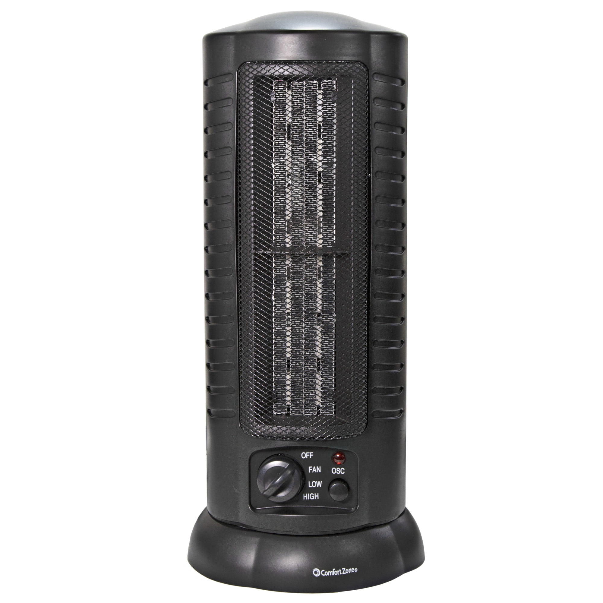 Comfort Zone 1,500-Watt Oscillating Ceramic Tower Heater with Safety Features, Black