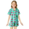 thumbnail image 2 of Tween Satin Pjs Bowknot Printed 2 Piece Set Short Sleeve Button Down Shirts with Shorts Set Summer Pjs for Girls Pjs for Girls Size 10-11 Years, 2 of 4
