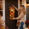 thumbnail image 5 of Light up Fall Teardrop Swag for Front Door, 21.65" Autumn Harvest Pumpkin & Maple Leaf Wreath Alternative with Warm LEDs, Thanksgiving Thanksgiving Porch Decor, 5 of 7