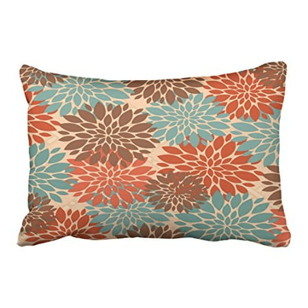 Winhome Unique Elegant Orange Teal Cream Brown Peonies Print