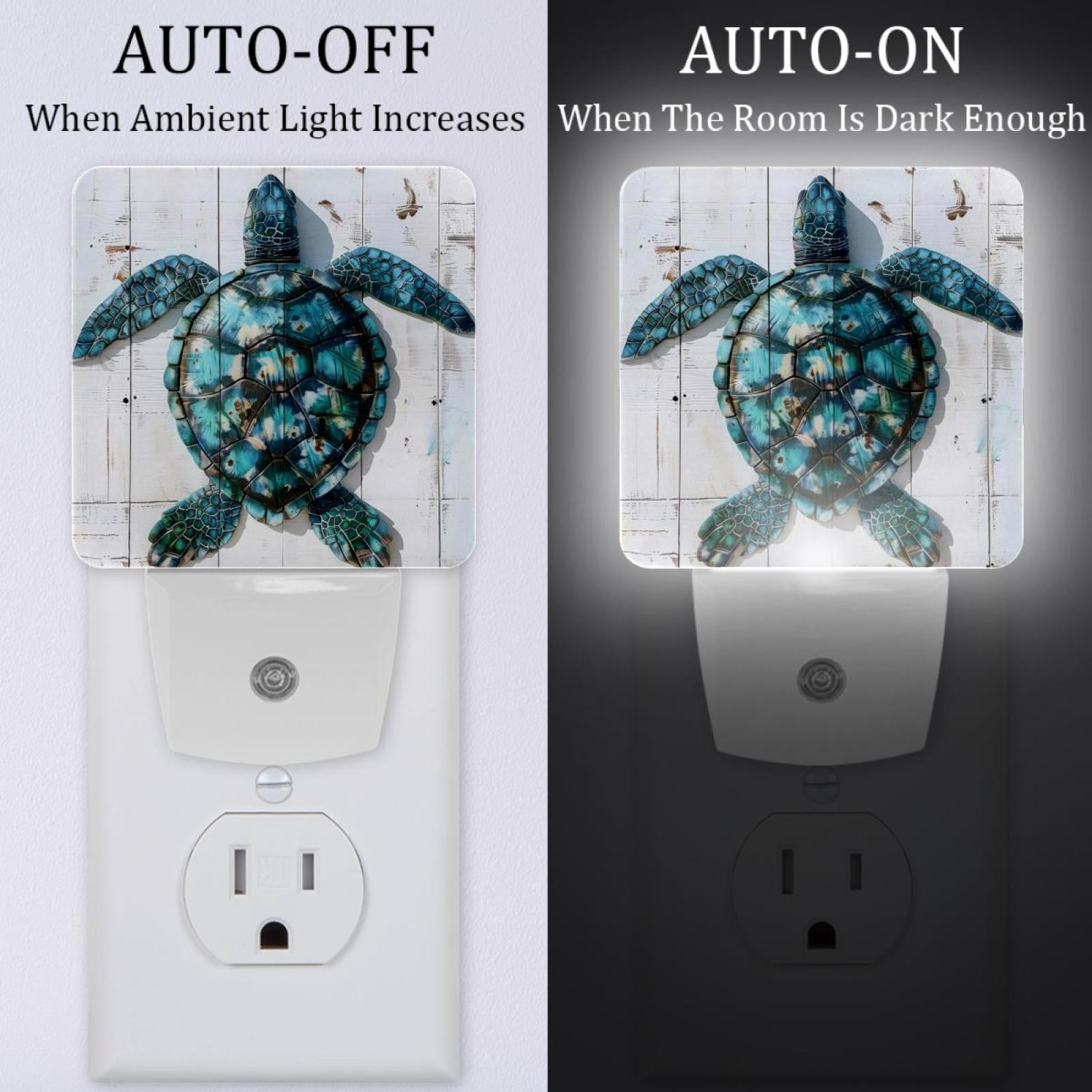PhooArto Sea Turtle Wooden Board Plug in LED Night Light Auto Sensor Dusk to Dawn Decorative Night for Bedroom, Bathroom, Kitchen, Hallway, Stairs, Baby's Room, Energy Saving