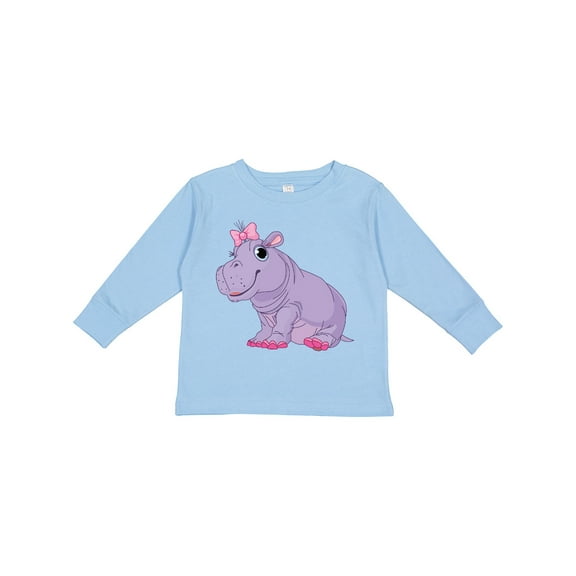 Inktastic Cute Purple Hippo Girls Long Sleeve Toddler T-Shirt