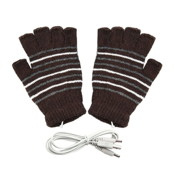 USB patrón de rayas Calefacción sin dedos de punto de lana Manos Guantes calientes Guantes para Mujeres Hombres Niñas Niños USB Guantes de calefacción