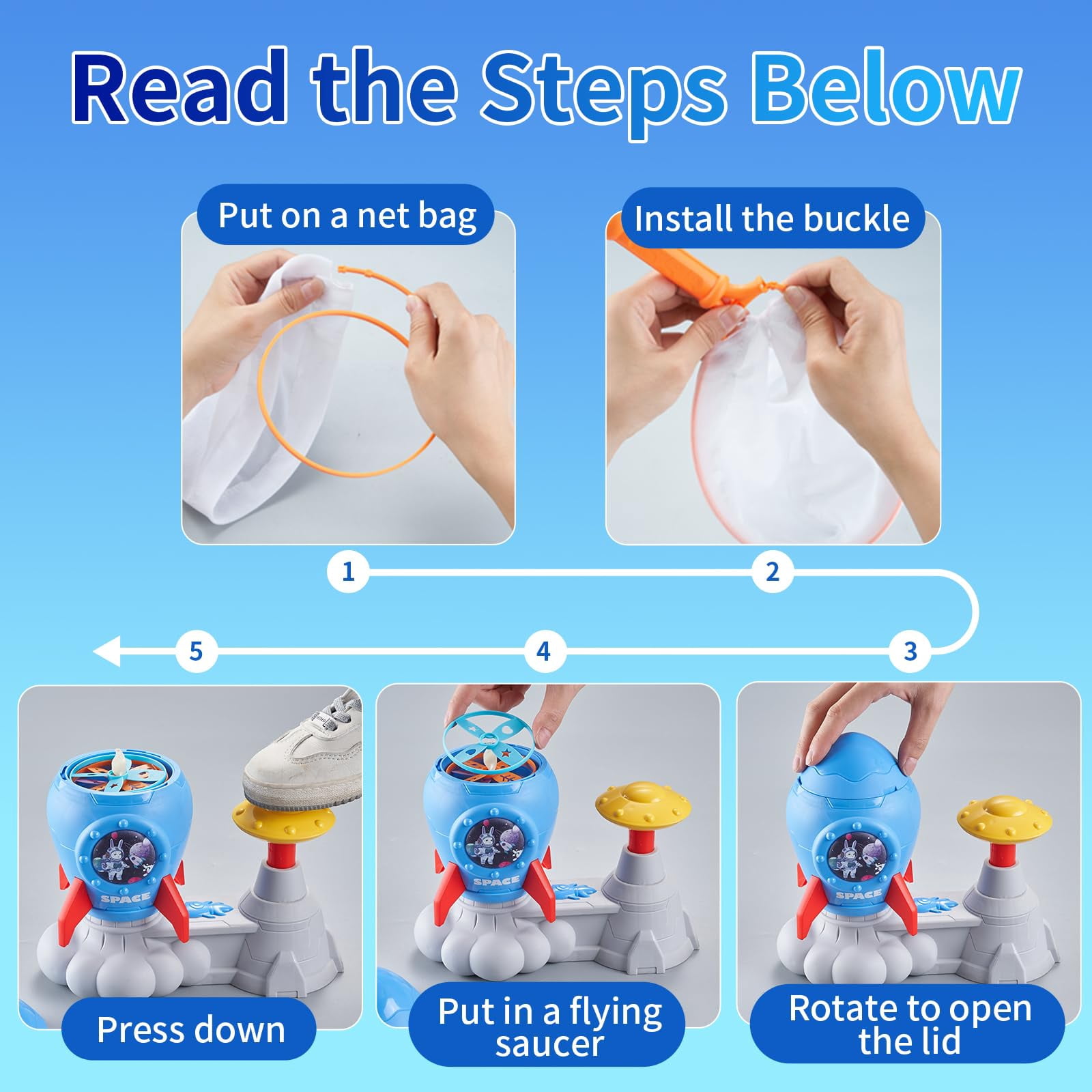 Outdoor Toys for Kids ,Stomp Flying Disc Launcher Toy Chasing Games ,Outside Butterfly Catching Game for Toddlers