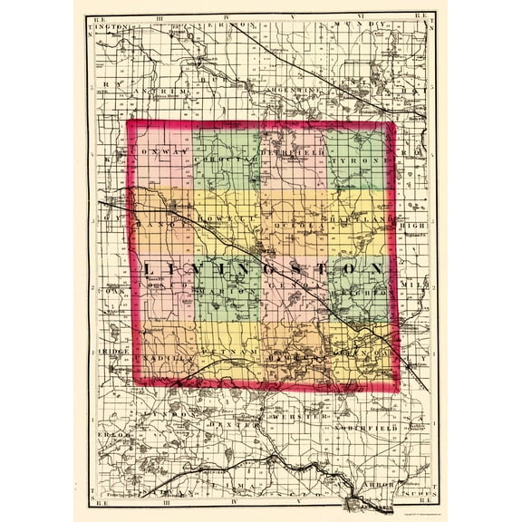 Historic County Map - Livingston County Michigan - Walling 1873 - 23 x 32.04 - Vintage Wall Art