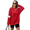 thumbnail image 3 of VILOVE Women Valentine's Day Love Heart Graphic Top Crew Neck Long Sleeve Pullover Casual Blouse Tops, Red, 3 of 7