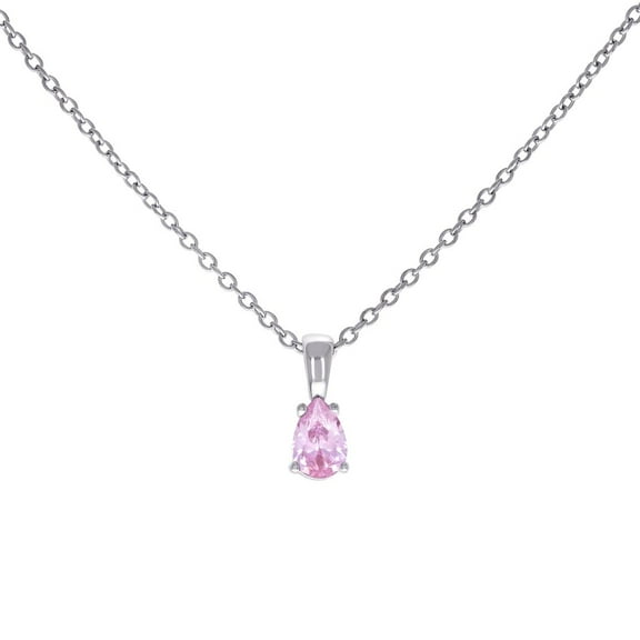 925 Sterling Silver Womens Pink Pear Cubic Zirconia Tear Drop Charm Necklace 16   2 Inch 10.4x4.4mm Wide Pendant Necklac