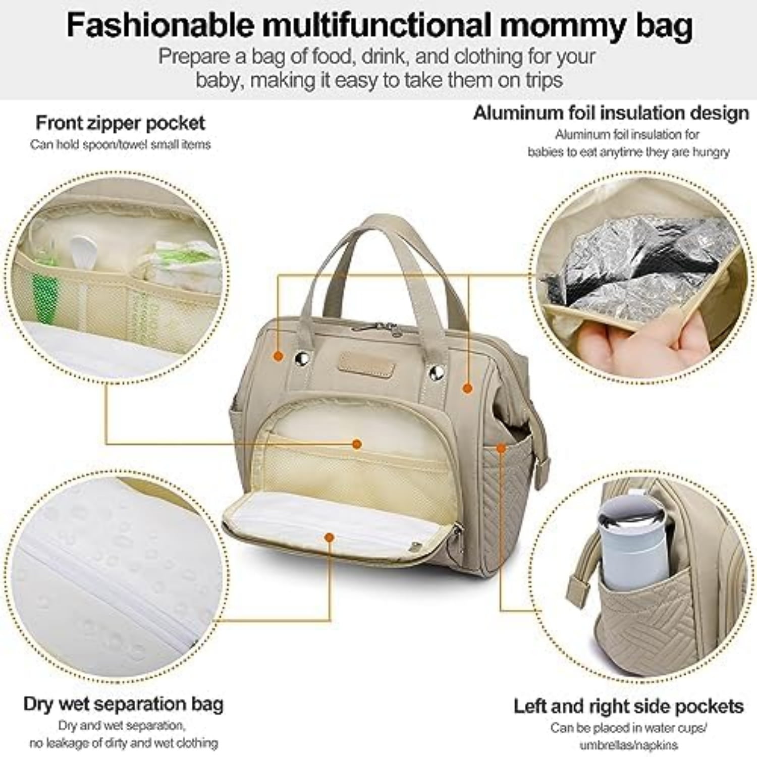 DEFAHN Small Travel Maternity Bag, Waterproof Mini Diaper Backpack with Insulated Pockets, Apricot