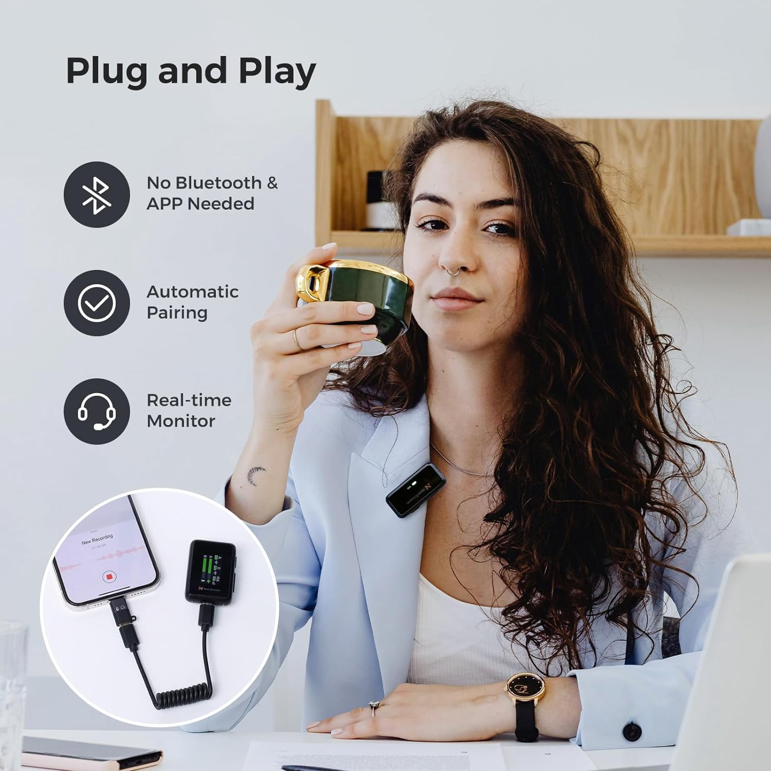 Nearstream AWM 20T Wireless Lapel Microphones for iPhone/Android/DSLR/Camera with Noise Cancellation, 656ft Transmission, LCD Display, 20H Battery Life