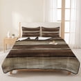 thumbnail image 3 of Queen Quilt Set 90''x96'', Brown Wooden Lightweight Summer Bedspread Coverlet Set with 2 Pillow Shams, Vintage Farmhouse Retro Art Breathable All Season Quilt Bedding for Bedroom/Guest Room, 3 of 9