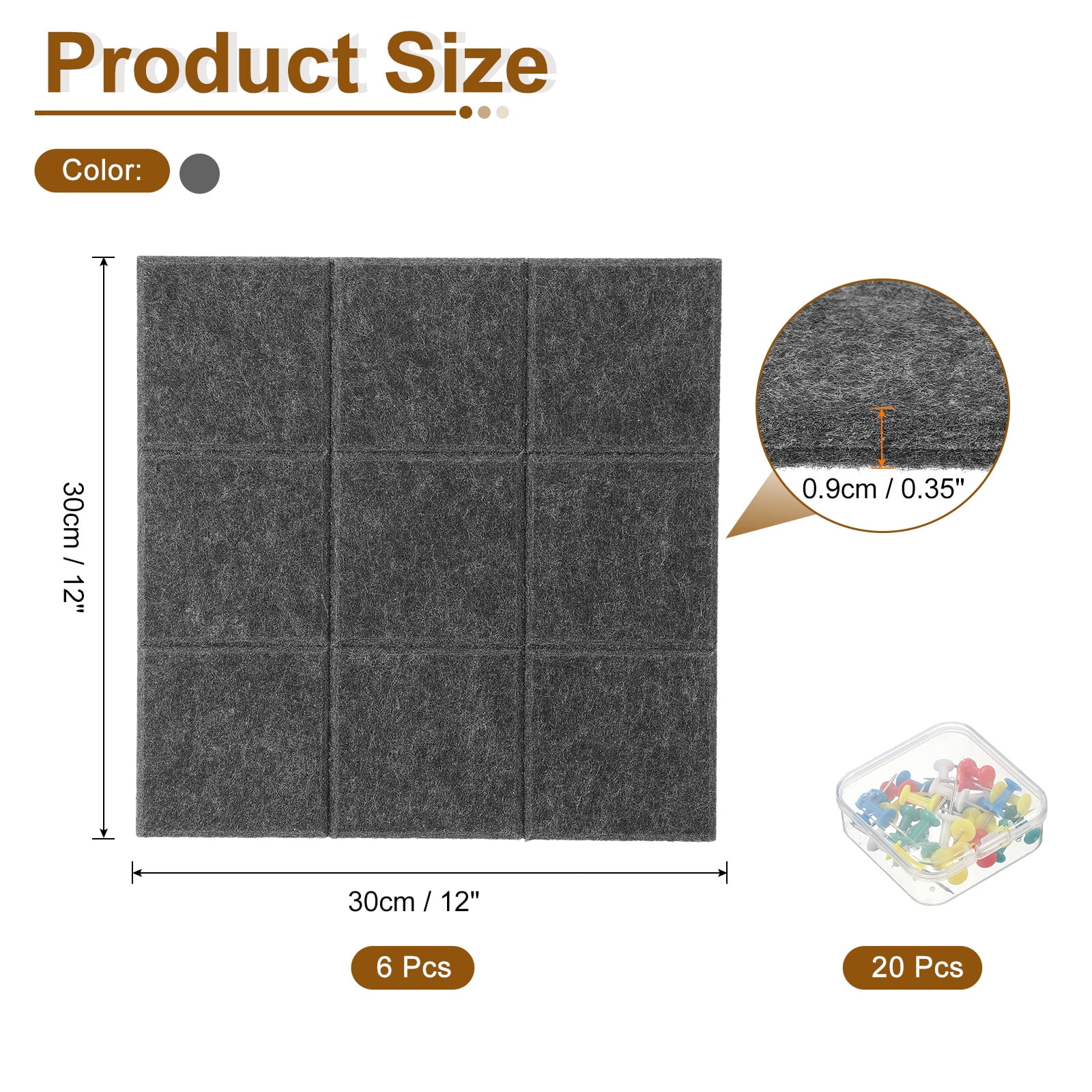 Uxcell 12" x 12" Felt Wall Tile, 6 Pack Felt Wall Tiles Bulletin Board with 20 Safe Removable Adhesive Tabs Cork Boards for Walls Home Office Photos, Dark Gray