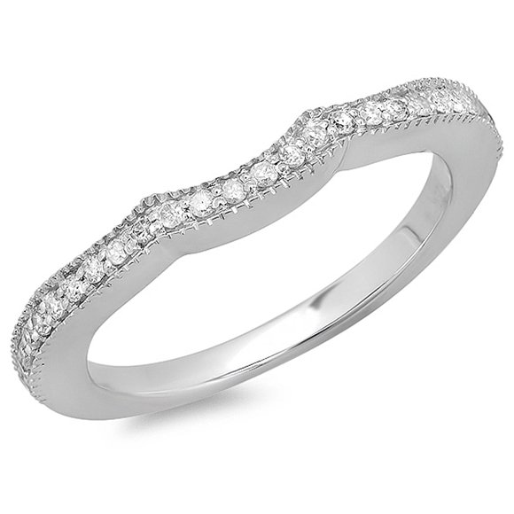Dazzlingrock Collection 0.15 Carat (ctw) 14K Round Diamond Ladies Anniversary Wedding Matching Band Stackable Ring, White Gold, Size 8.5
