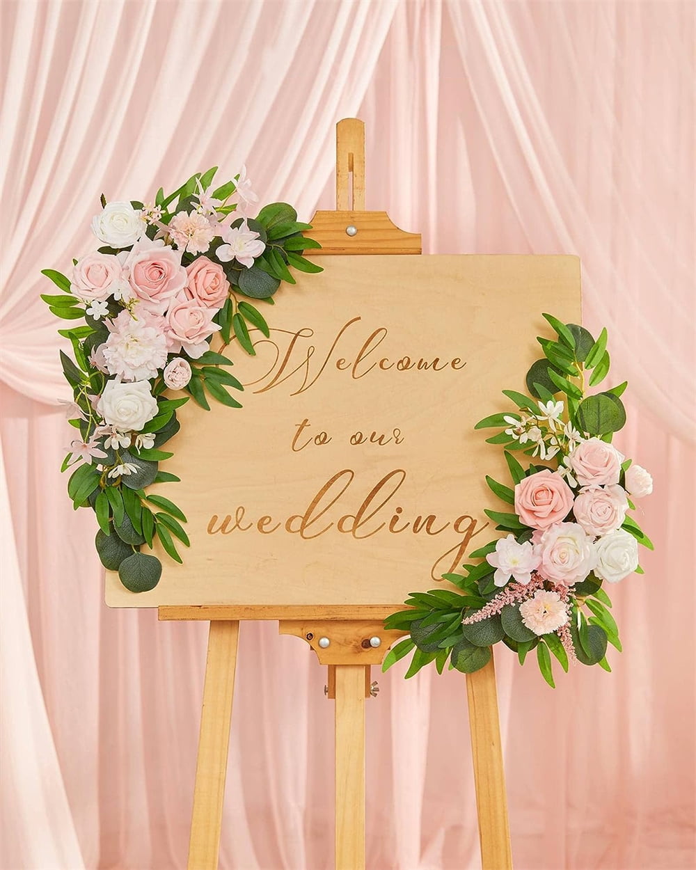 NOGIS Faux Flower Swag Set of 2 for Wedding Welcome Signs Floral Decorations and Wedding Reception Ceremony Signs (Pink)