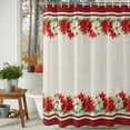 thumbnail image 2 of Christmas Winter Shower Curtain, 48" x 72", Poinsettia Red Floral Linen Waterproof Bathroom Curtain Washable Shower Curtain Set with 12 Hooks, 2 of 6