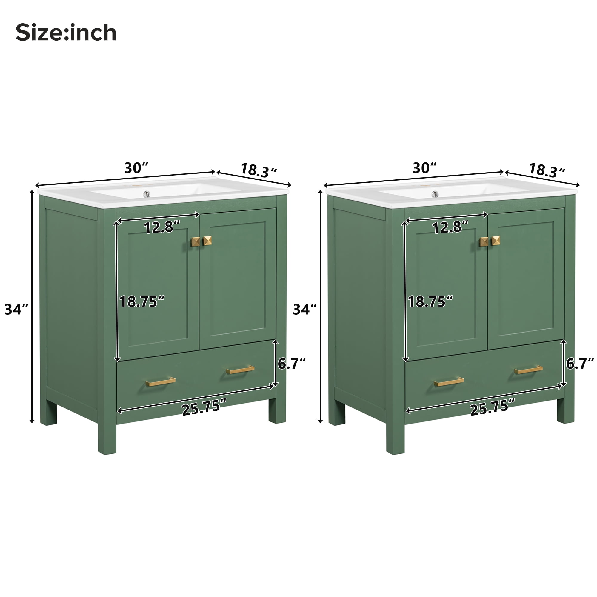 Euroco 60" Green Bathroom Vanity Set with Double Vanities (Separate), Double Ceramic Sinks, Storage Shelf, and Divided Drawers (Mirror not included)– Modern Bathroom Solution for Spacious Bathrooms