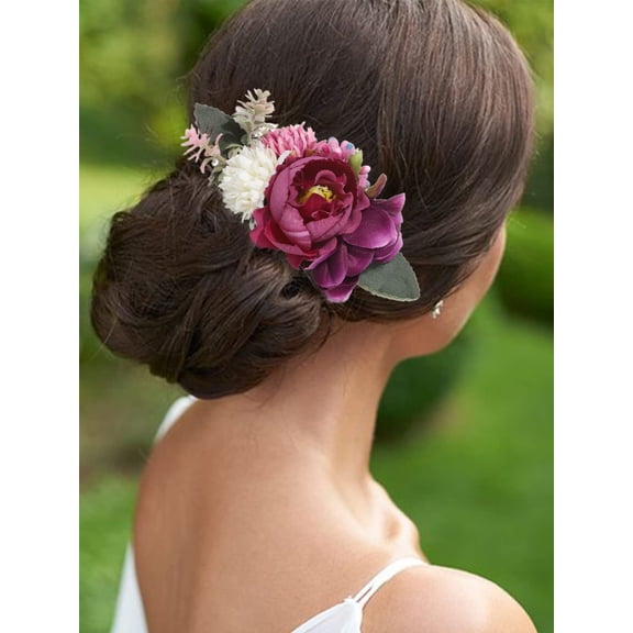 Flower Bride Wedding Hair Comb White Floral Bridal Hair Clip Leaf Hair Piece Rose Hair Accessories for Women and Bridesmaids (Purple)