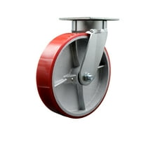8 Inch Kingpinless Red Poly on Steel Wheel Swivel Top Plate Caster SCC