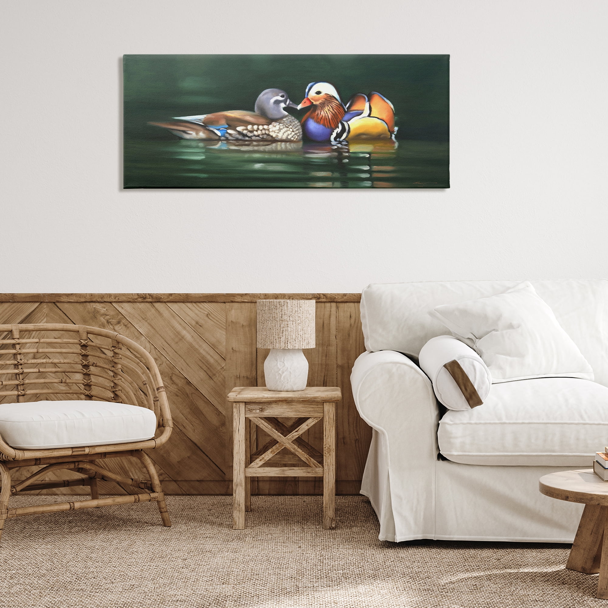 Stupell Industries Patterned Birds in Lake Animals & Insects Painting Gallery Wrapped Canvas Art Print Wall Art, 48 x 20
