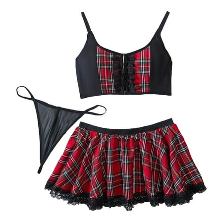 Yuhangmm Women s Underwear Checkered Metal Button Bra Clothing See Through Sexy Skirt Underwear plus Size Lingerie Robe