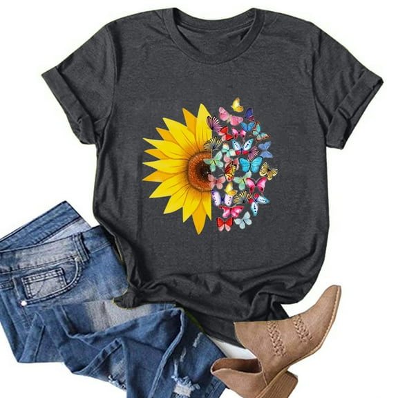 Gubotare Women Tops T Shirts Women Cute Graphic Blessed Shirt Funny Inspirational Teacher Fall Tees Tops,Dark Gray XXL