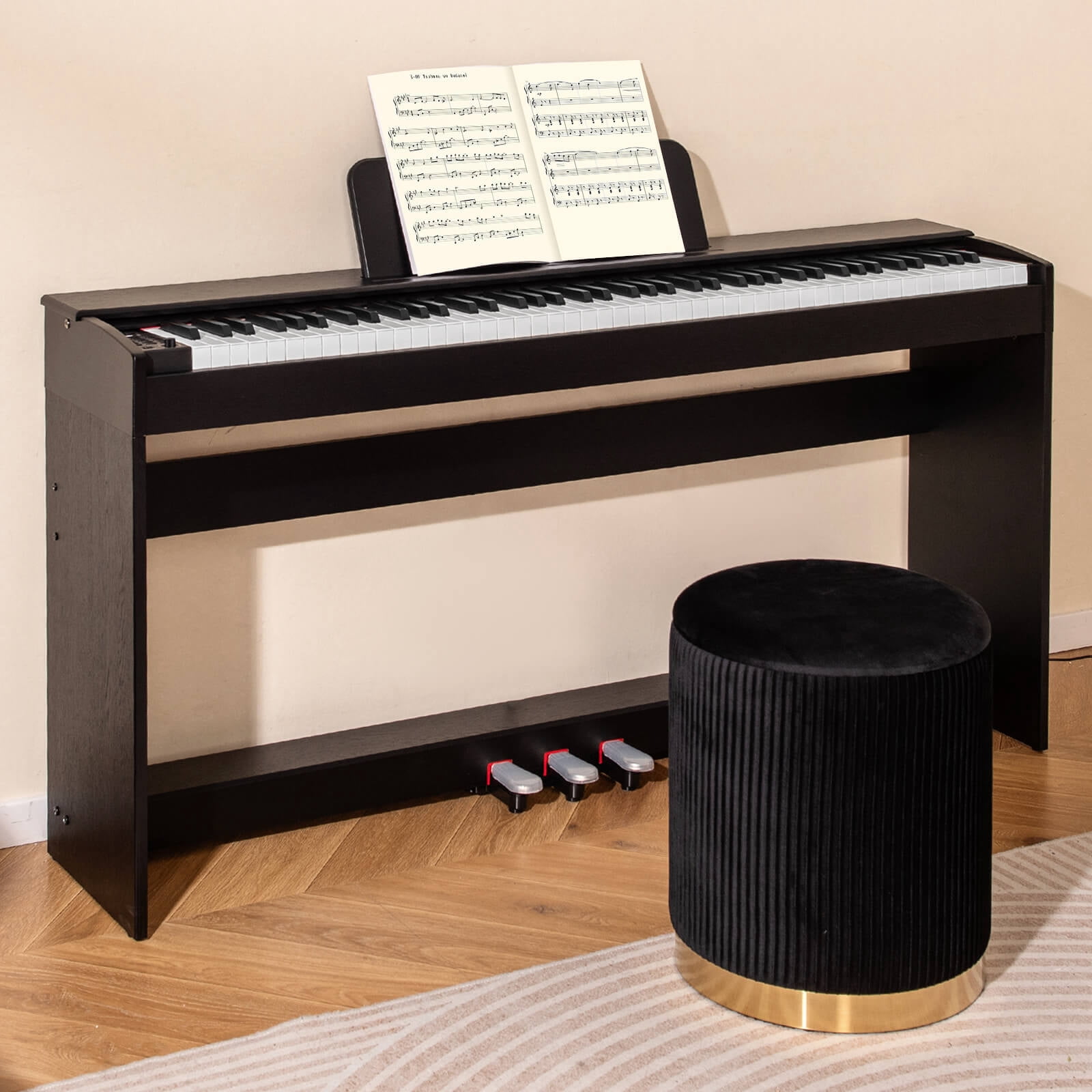 Costway 88-Key Hammer Action Weighted Keyboard Electric Piano with  Stand & Triple Pedals