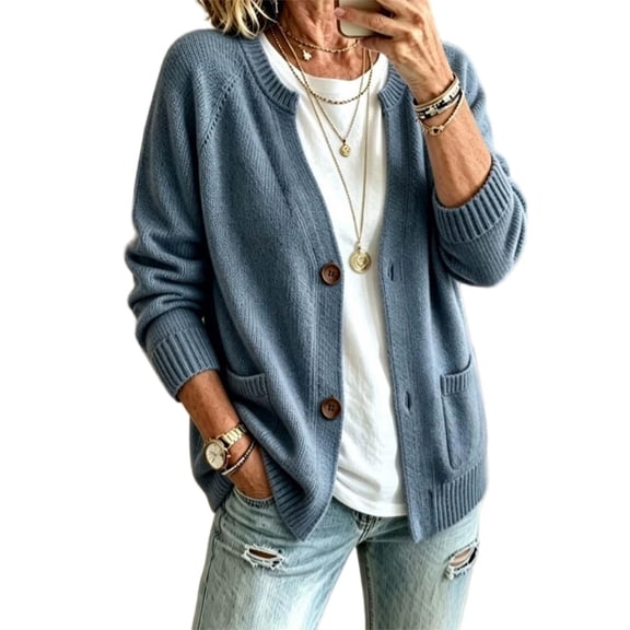 cocolona Womens Sweater Cardigan Long Sleeve Crew Neck Fall Sweater Open Front Casual Loose Cardigan Tops