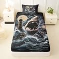 thumbnail image 3 of Feelyou Storm Lighthouse Shark Sea Twin Sheet Sets for Men Boys, Boat Nautical Marine Wildlife Bedding, Black Blue, 3pcs, 3 of 5