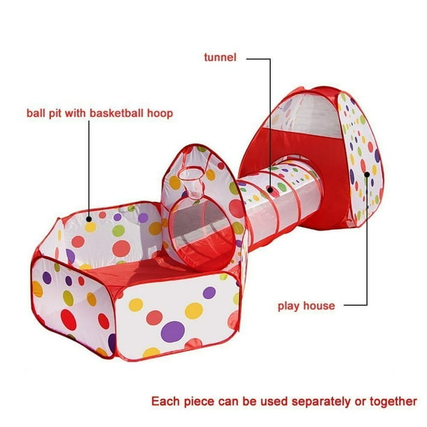 Walfront Kids Ball Pit Play Tent With Tunnel Indoor Outdoor Play Crawl Tunnel Toy Gym Play Tent For Children Toddler Jungle Boys Girls Babies Infan