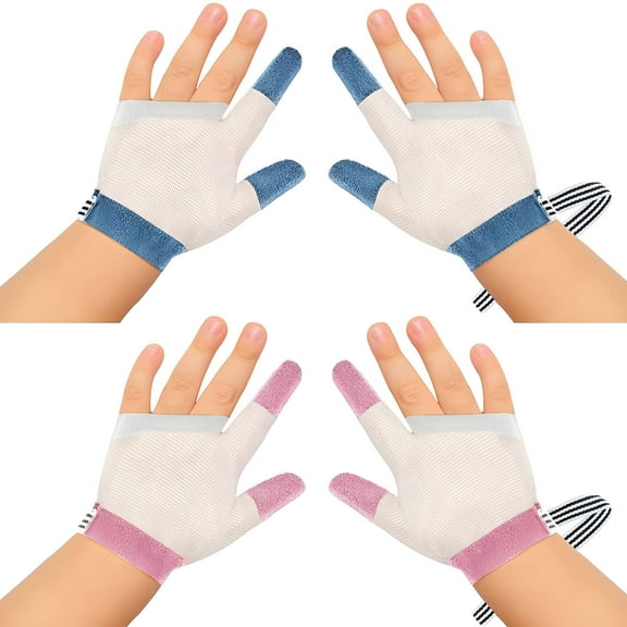 XIRQI Baby Suction Stop Thumb Finger Guard,Soft Mesh Fabric Suction Stop Glove,Non-Scratch Breathable Anti-Suction Finger Cots,With Wrist Strap,Suitable For Toddlers,(Blue)