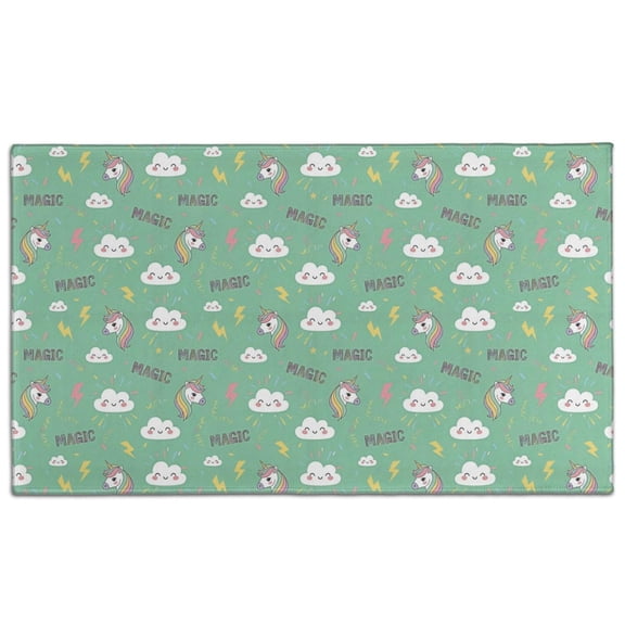 Green Cartoon Unicorn Lightning MAGIC Cloud Pattern Door Rugs,Washable Non Slip Door Mats Indoor,Decorative Door Mats,Entry Mat Indoor for Entrance,Bedroom,Kitchen,Bathroom,17"x30"