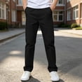 thumbnail image 2 of Boys Chino Pants with Pockets, Twill Slim Fit Straight Leg Elastic Waist Casual Pants with Side Pockets Kids School Uniform for 5-15 Years Old School Daily Wear, 2 of 8