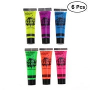 6 Bottles, 30 ml. Each UV Body Paint Glow Blacklight Reactive Neon Fluorescent Paint - Safe For Skin - Washable - Non-Toxic - Six Colors Kit