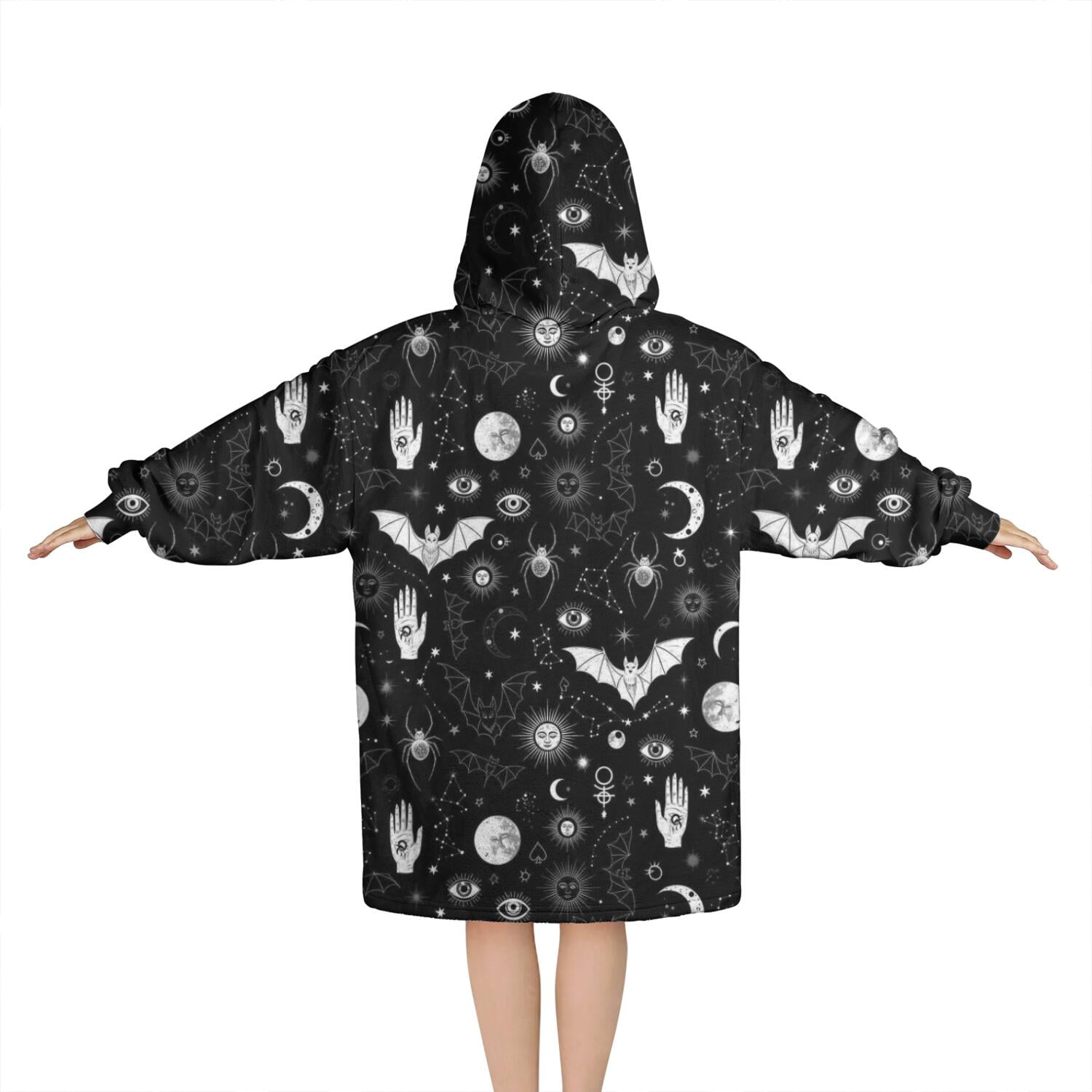 Black White Gothic Hand Bat Eye Pattern Blanket Hoodies for Kids 6-13YR Oversize Wearable Blanket Hoodies for Boys Girls Teens
